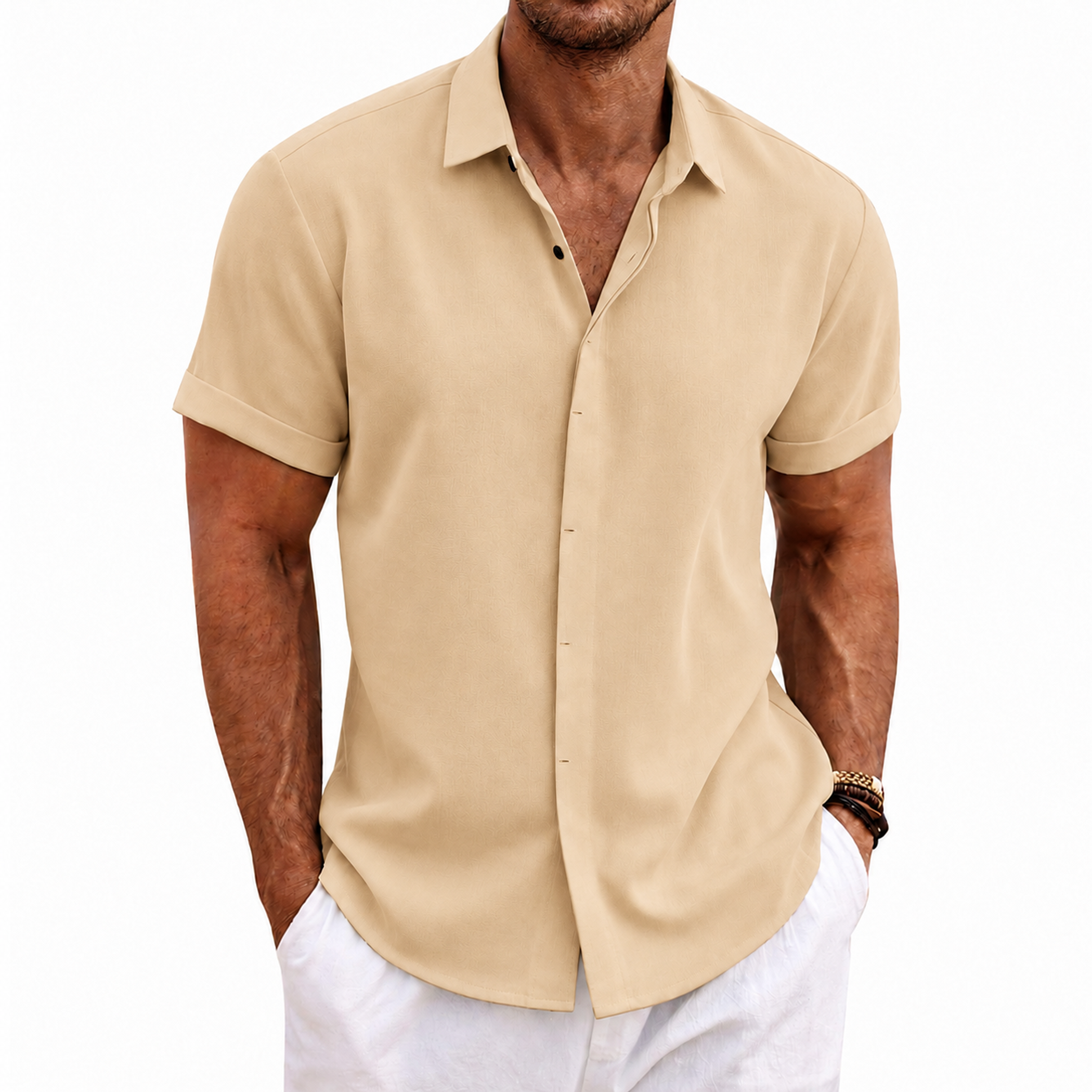 Menordes Men's Linen Short Sleeve Button Down Shirt