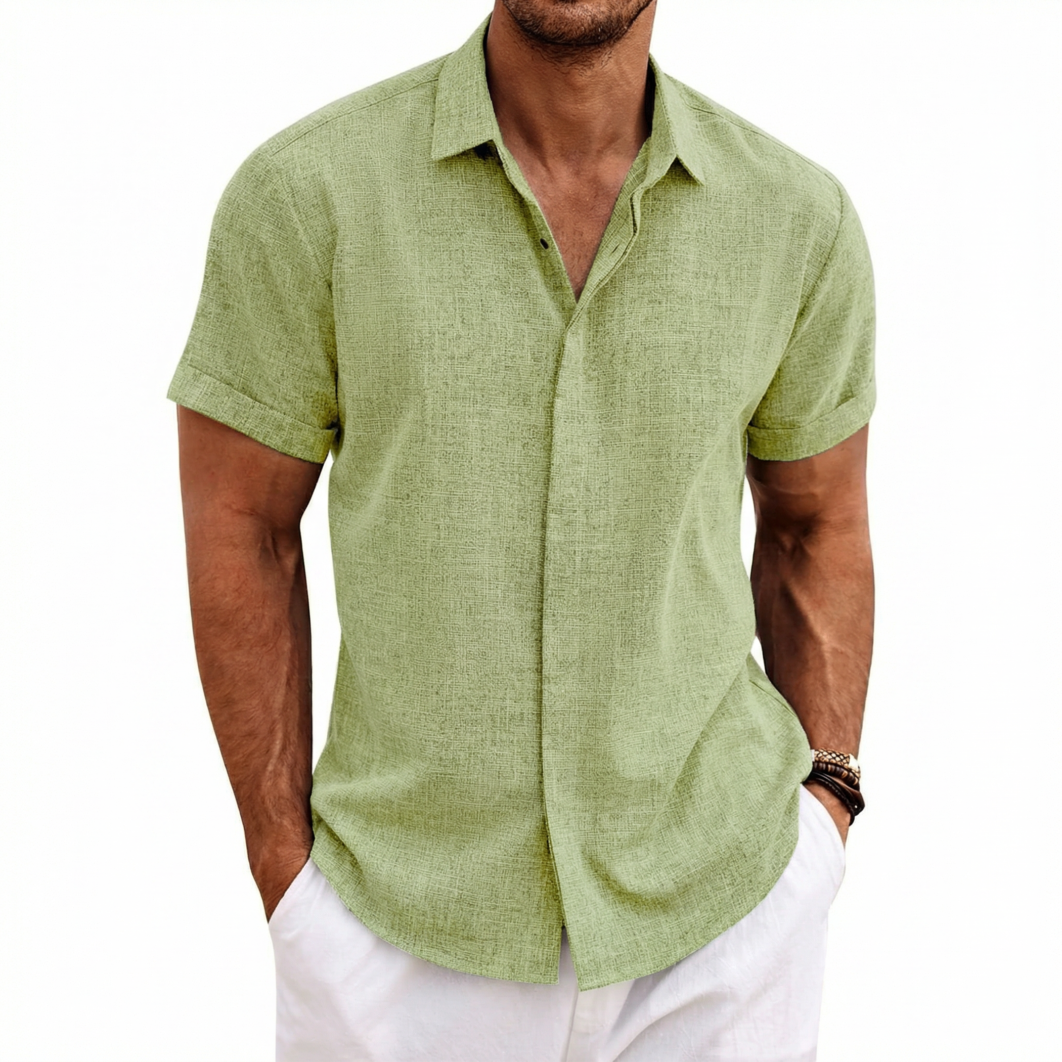 Menordes Men's Linen Short Sleeve Button Down Shirt