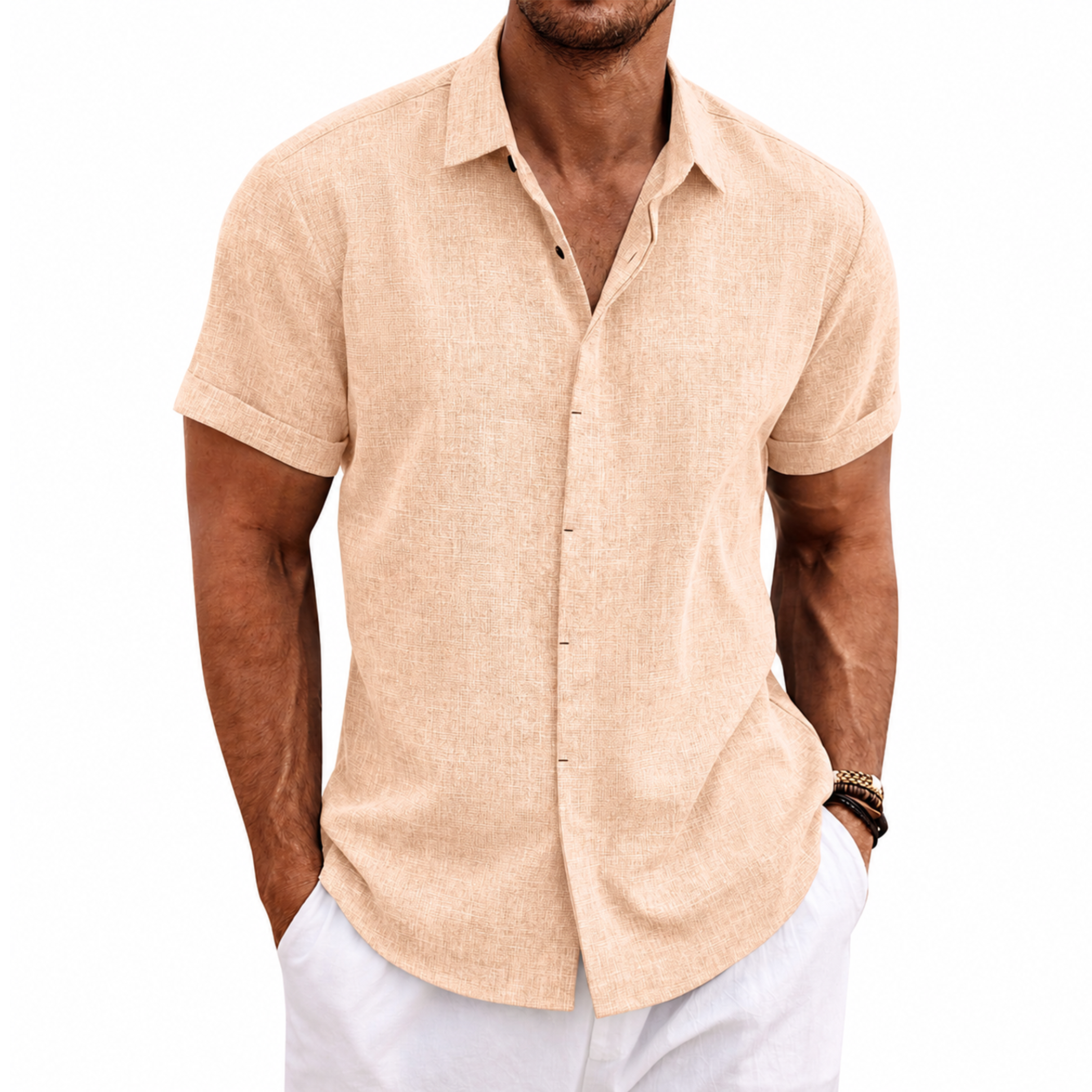 Menordes Men's Linen Short Sleeve Button Down Shirt