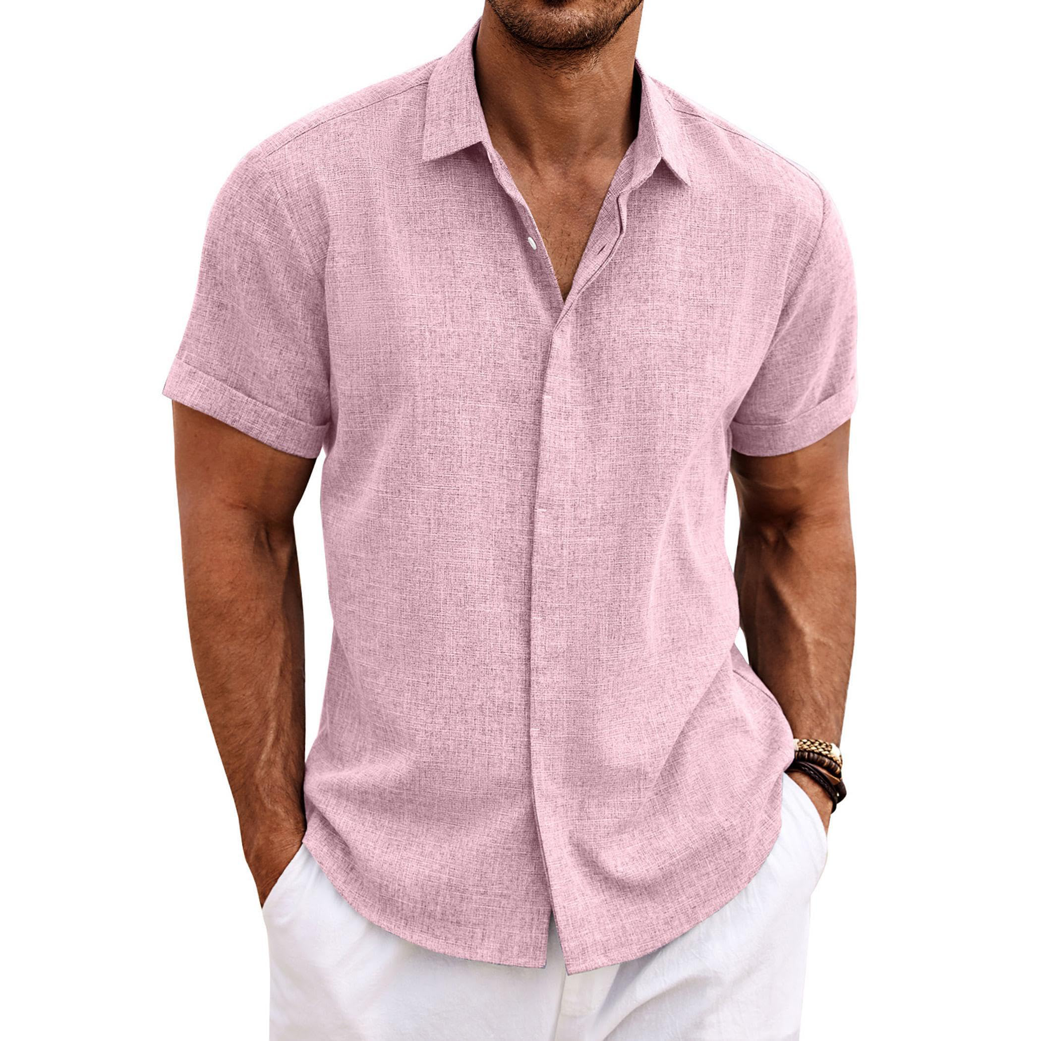 Menordes Men's Linen Short Sleeve Button Down Shirt
