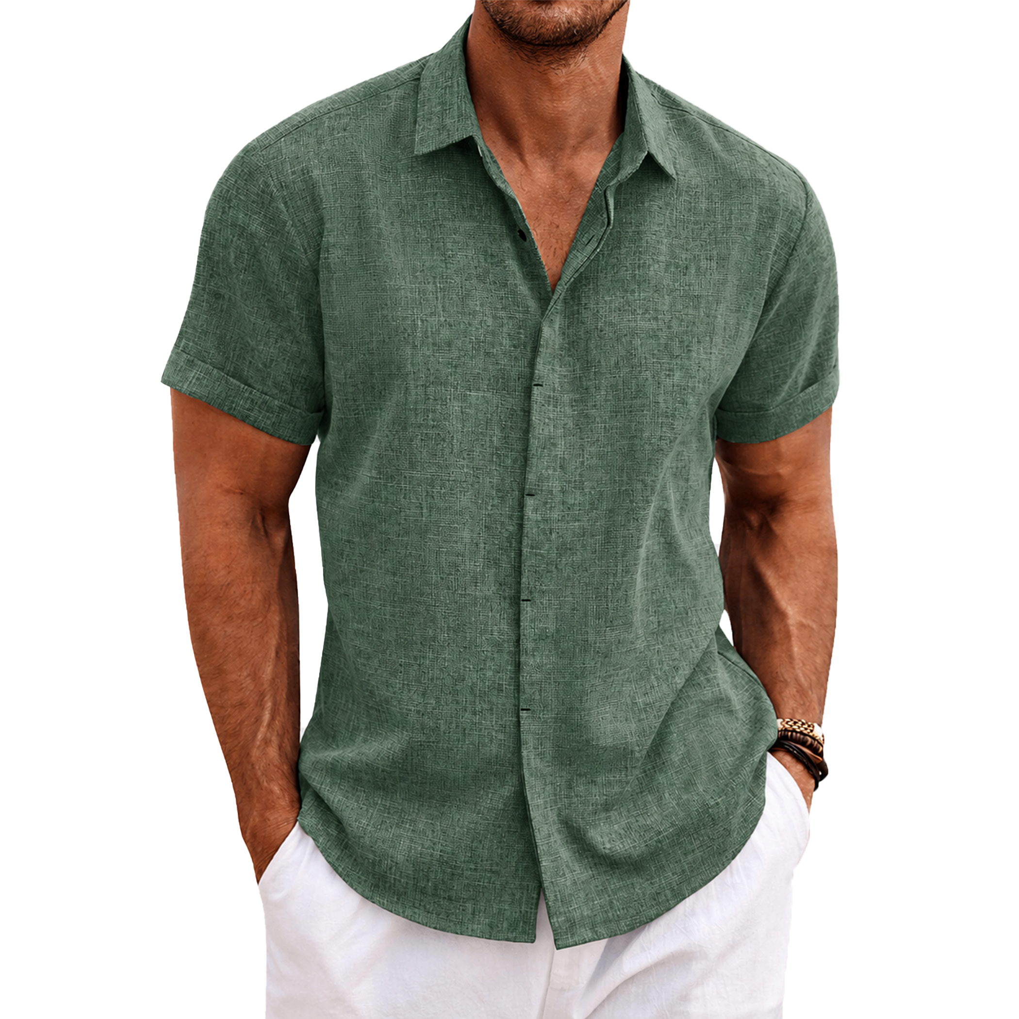 Menordes Men's Linen Short Sleeve Button Down Shirt