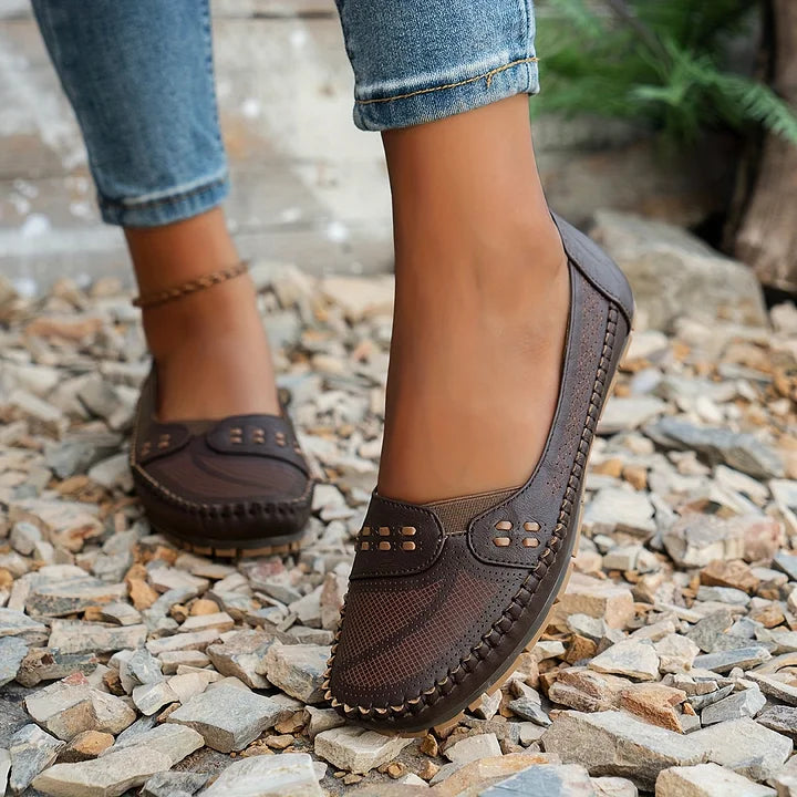 Lowenna | Perforated Wide-Fit Comfort Loafers