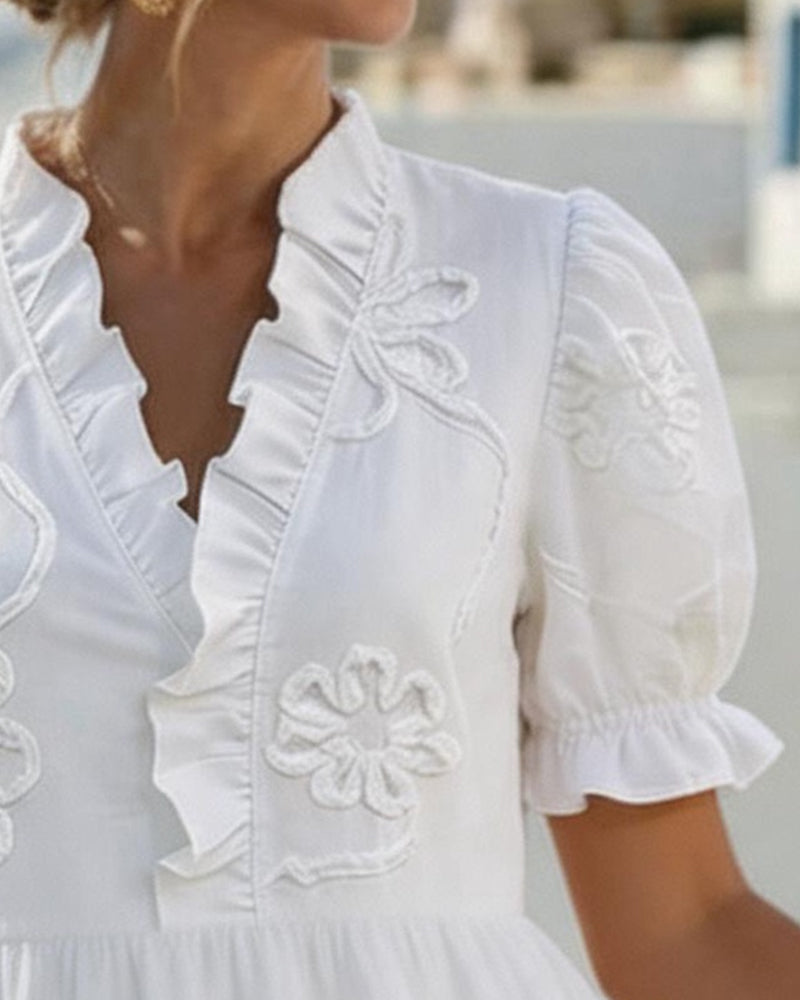 Florence | White Embroidered Ruffle Dress