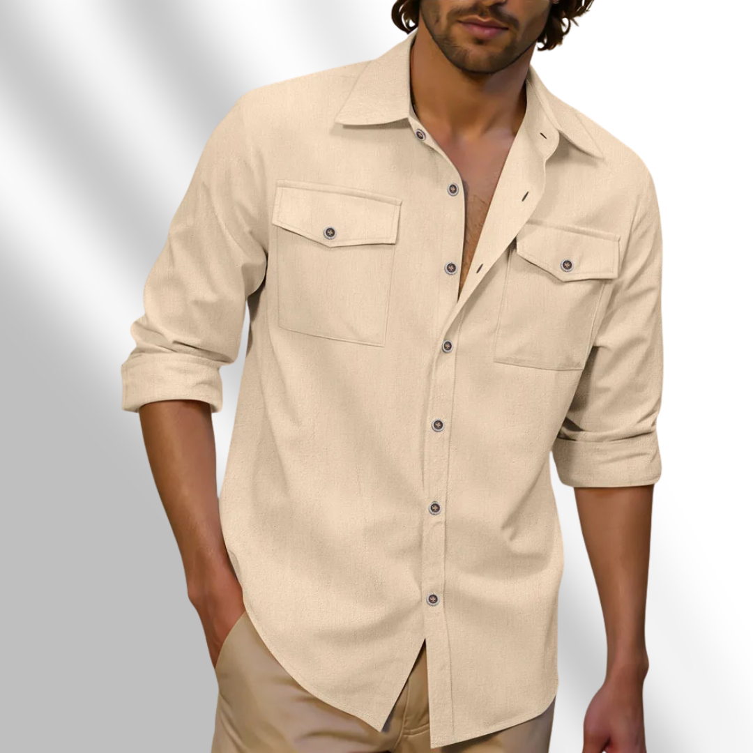 Wayne - Long Sleeve Double Pocket Linnen Shirt