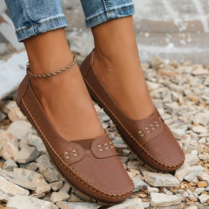 Lowenna | Perforated Wide-Fit Comfort Loafers