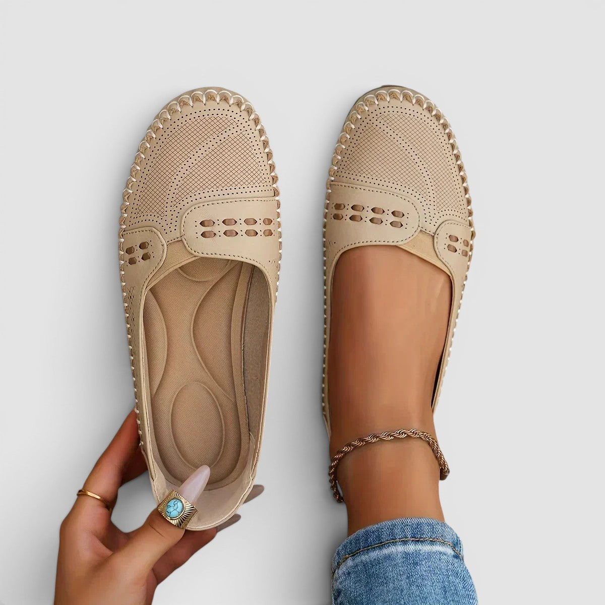 Lowenna | Perforated Wide-Fit Comfort Loafers
