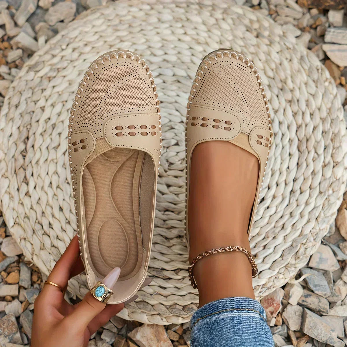 Lowenna | Perforated Wide-Fit Comfort Loafers
