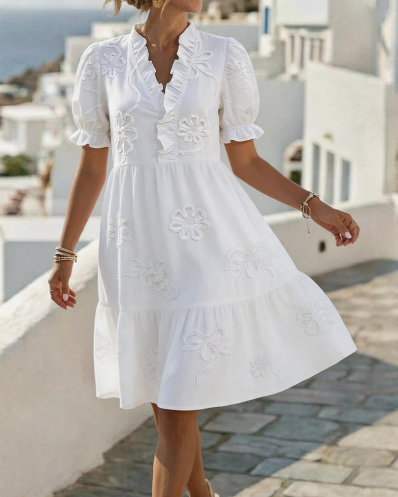 Florence | White Embroidered Ruffle Dress
