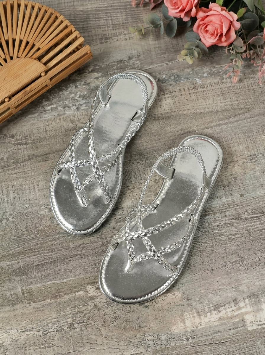Cinzia | Metallic Woven Cross-Strap Sandals