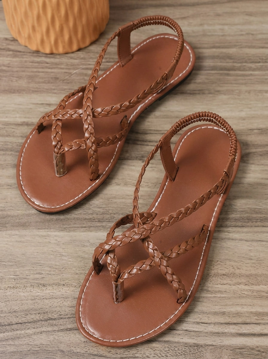 Cinzia | Metallic Woven Cross-Strap Sandals