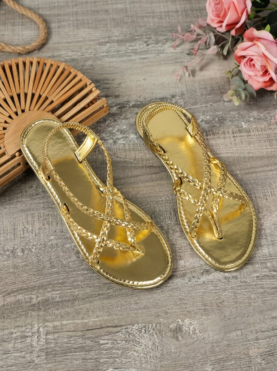Cinzia | Metallic Woven Cross-Strap Sandals