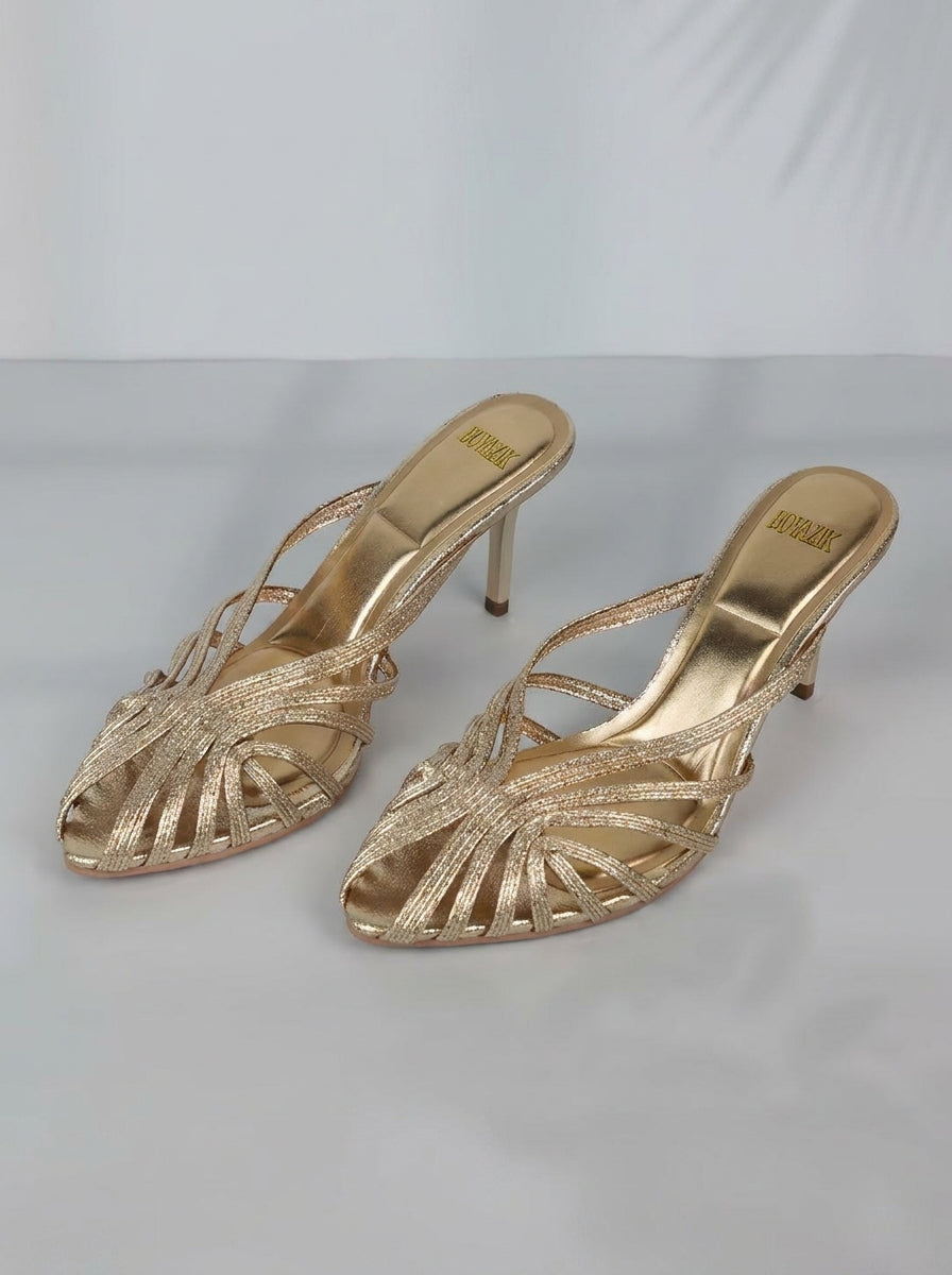 Lavinia | Golden Woven Occasion Heels