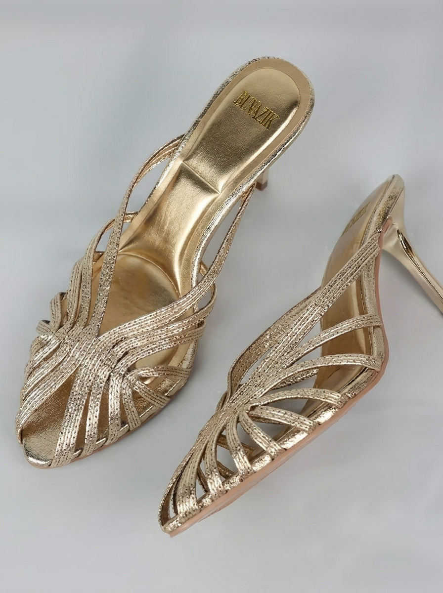 Lavinia | Golden Woven Occasion Heels