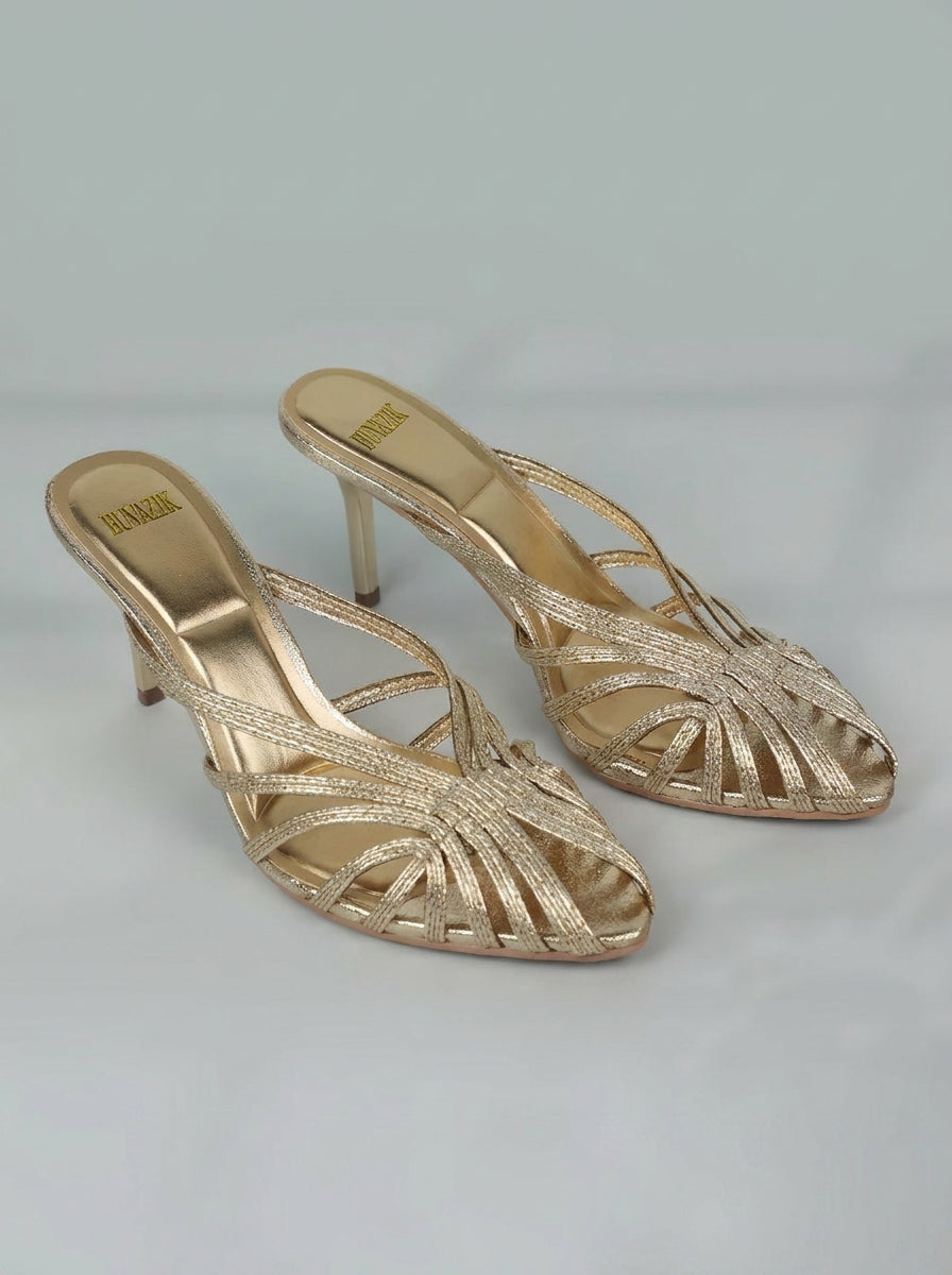 Lavinia | Golden Woven Occasion Heels