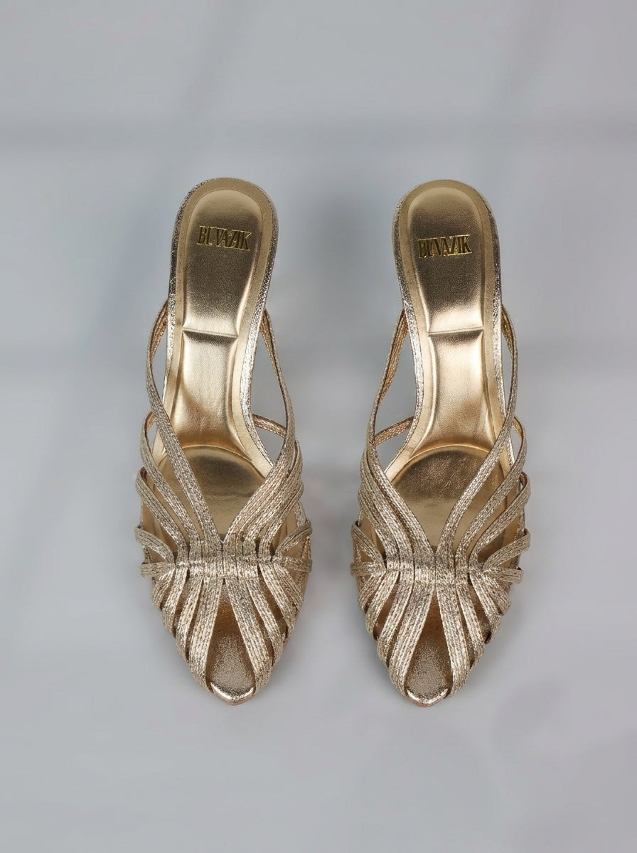 Lavinia | Golden Woven Occasion Heels