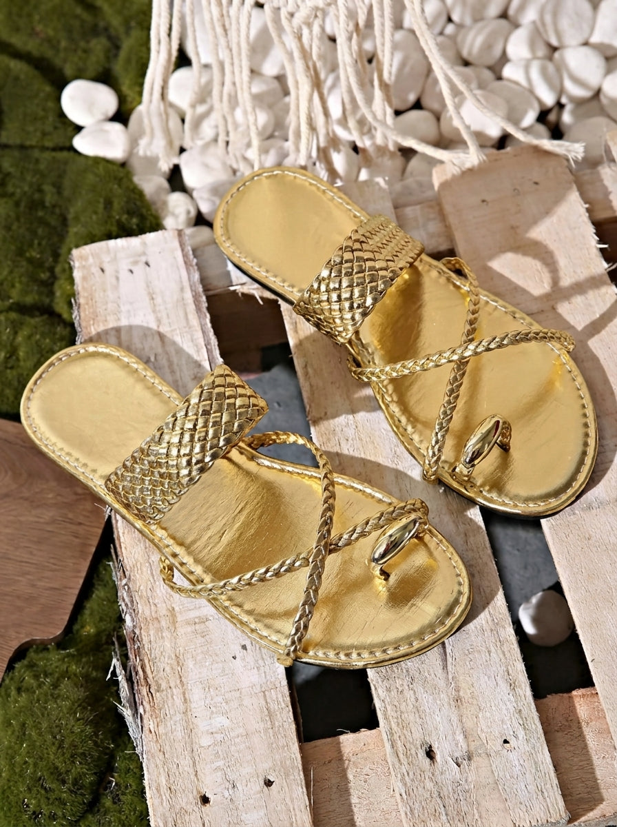 Agnese | Woven Ring-Detail Flat Sandals