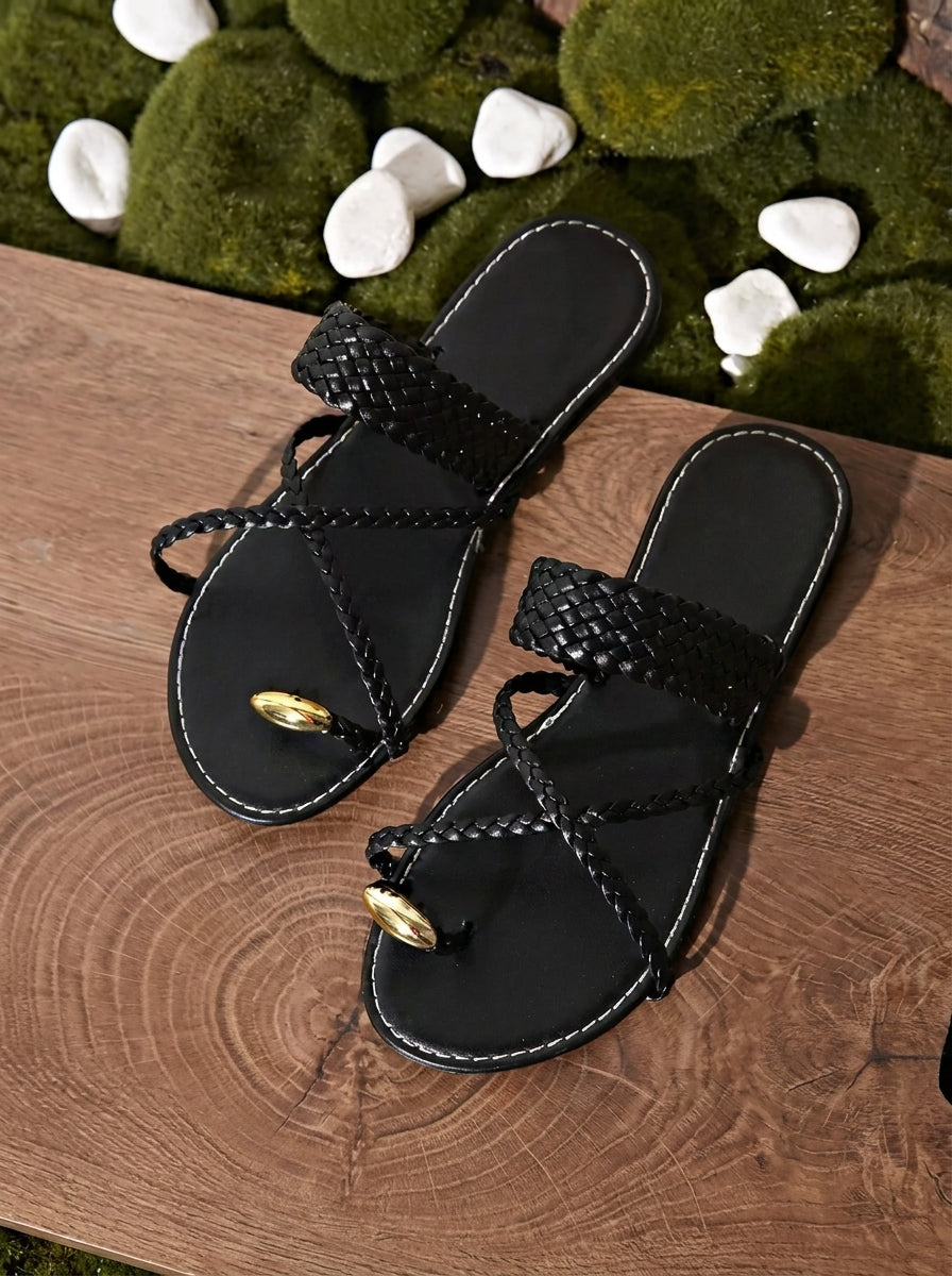 Agnese | Woven Ring-Detail Flat Sandals