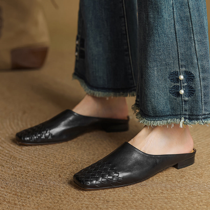 Seren | Woven Leather Backless Mules