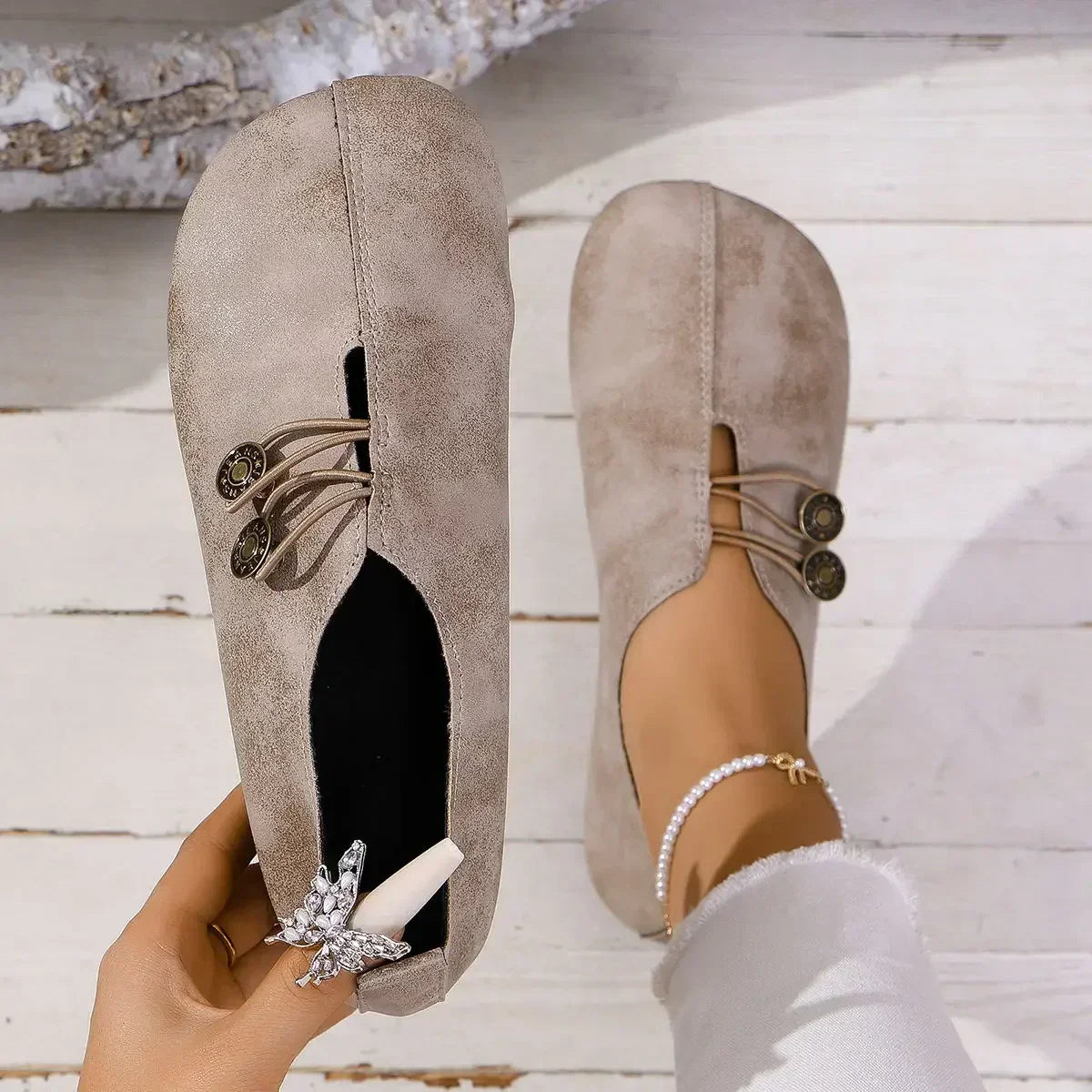 Lisette | Button-Strap Soft Comfort Loafers