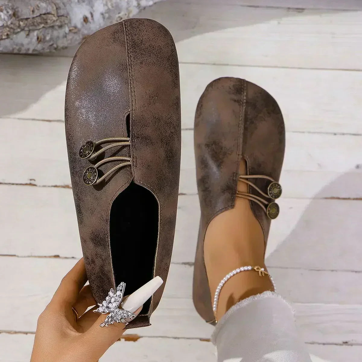 Lisette | Button-Strap Soft Comfort Loafers