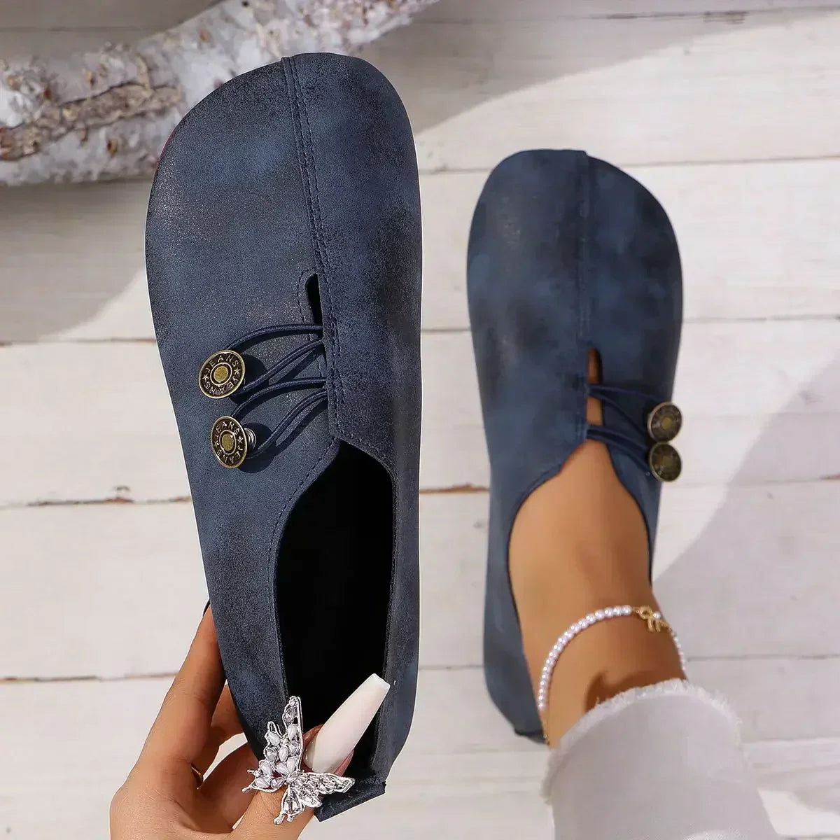 Lisette | Button-Strap Soft Comfort Loafers