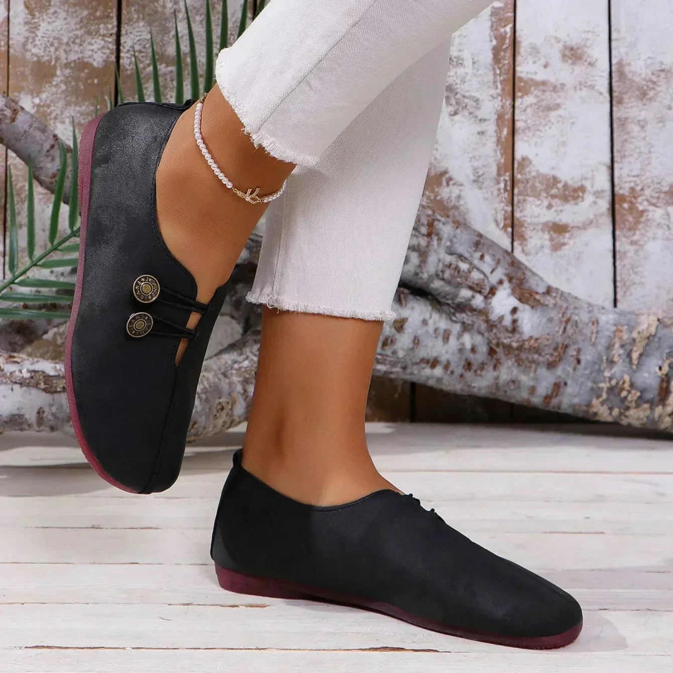 Lisette | Button-Strap Soft Comfort Loafers
