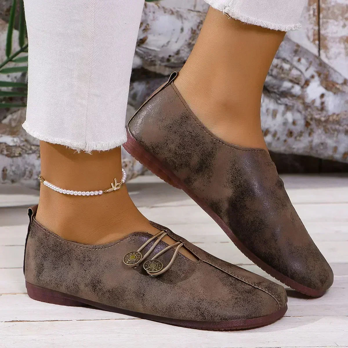 Lisette | Button-Strap Soft Comfort Loafers