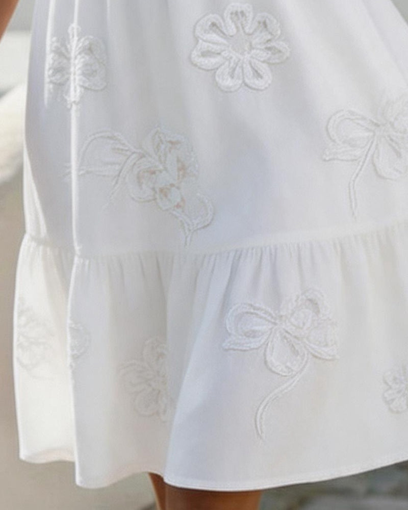 Florence | White Embroidered Ruffle Dress