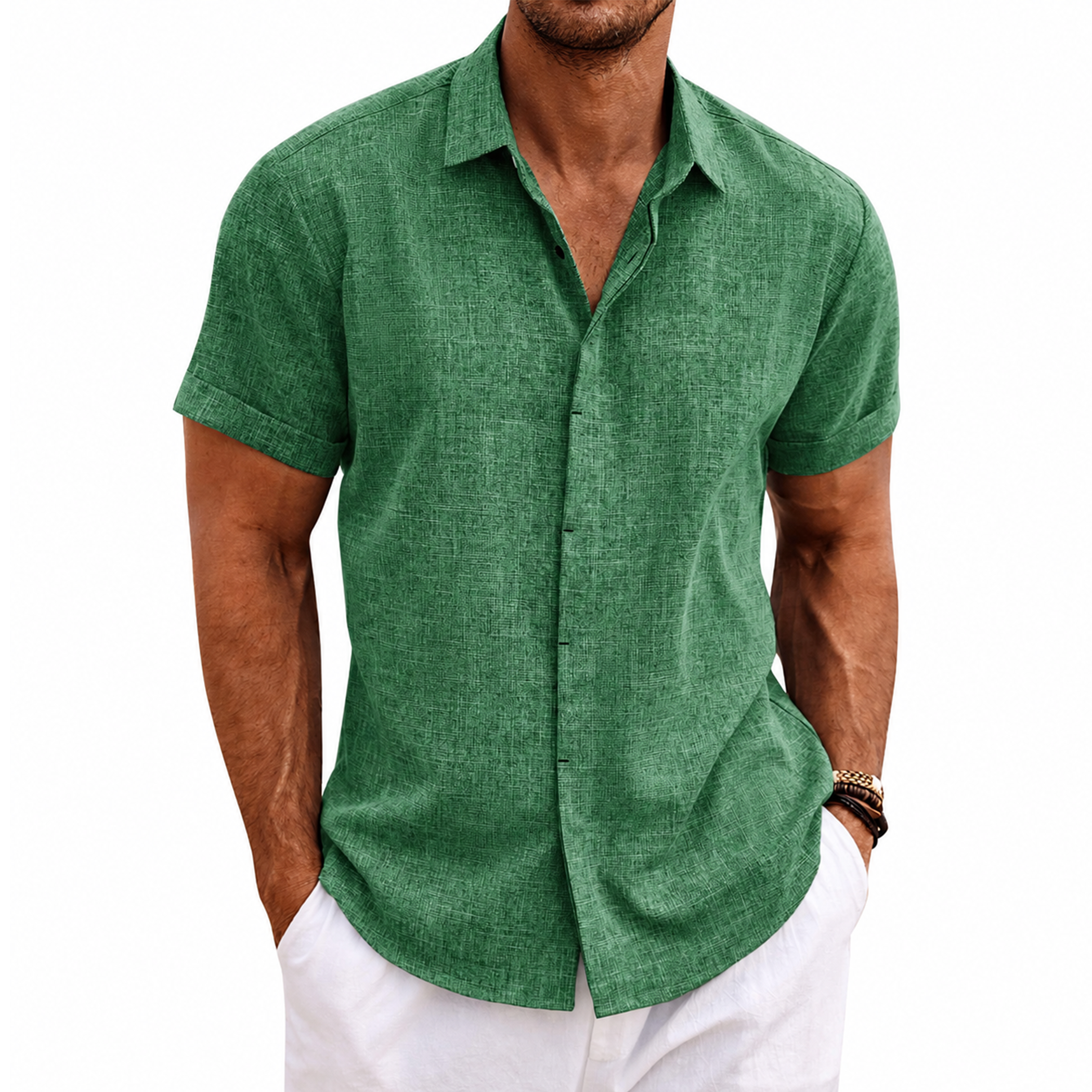 Menordes Men's Linen Short Sleeve Button Down Shirt