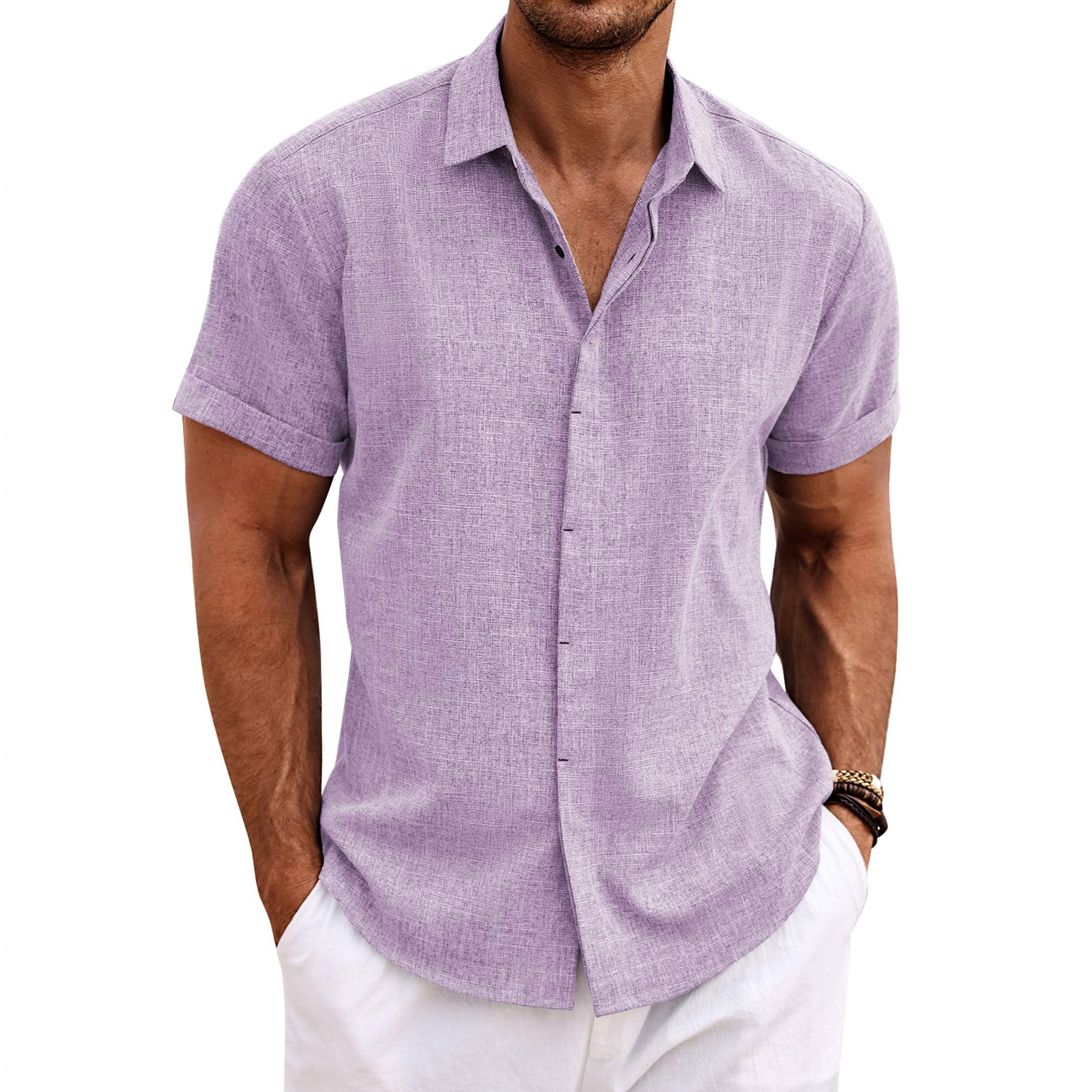 Menordes Men's Linen Short Sleeve Button Down Shirt