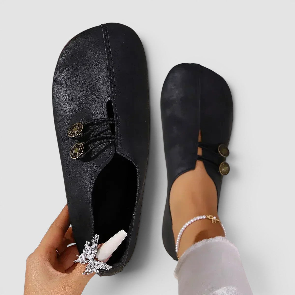 Lisette | Button-Strap Soft Comfort Loafers
